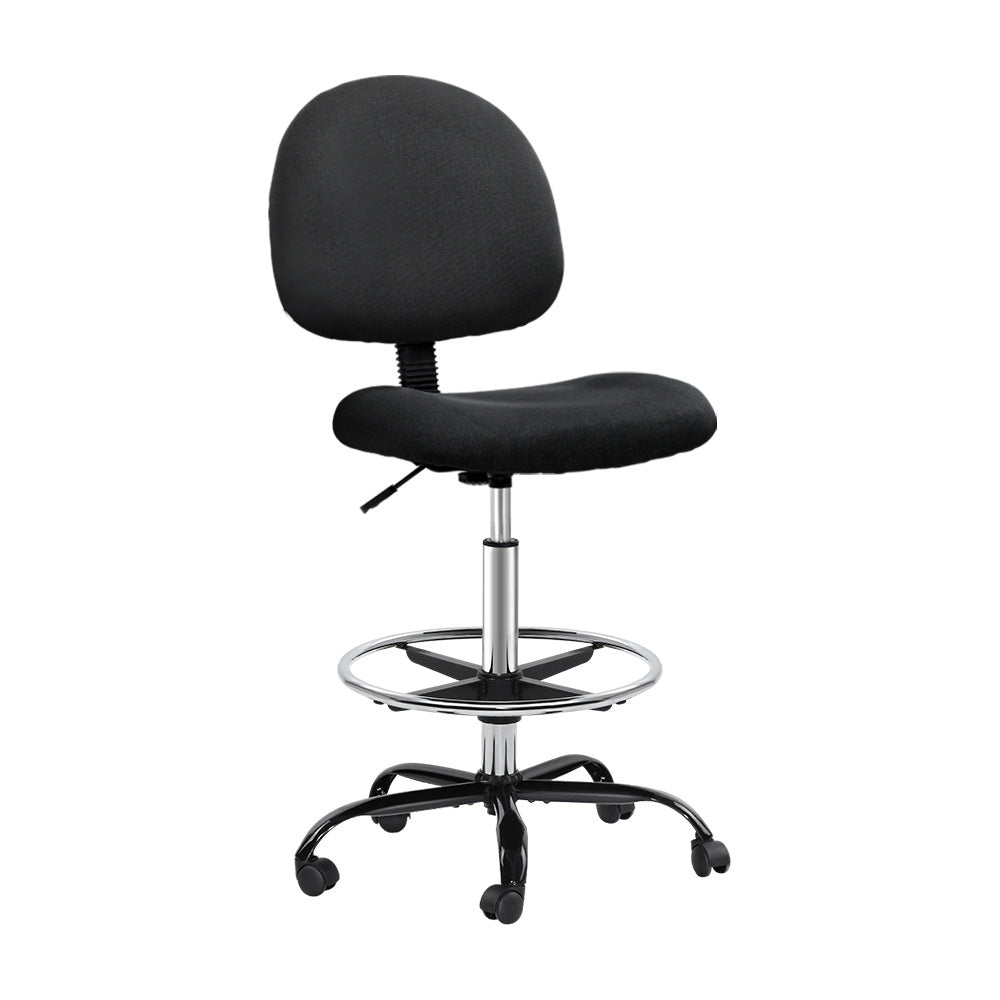 Drafting Stool Office Chair Mid Back Black Fabric