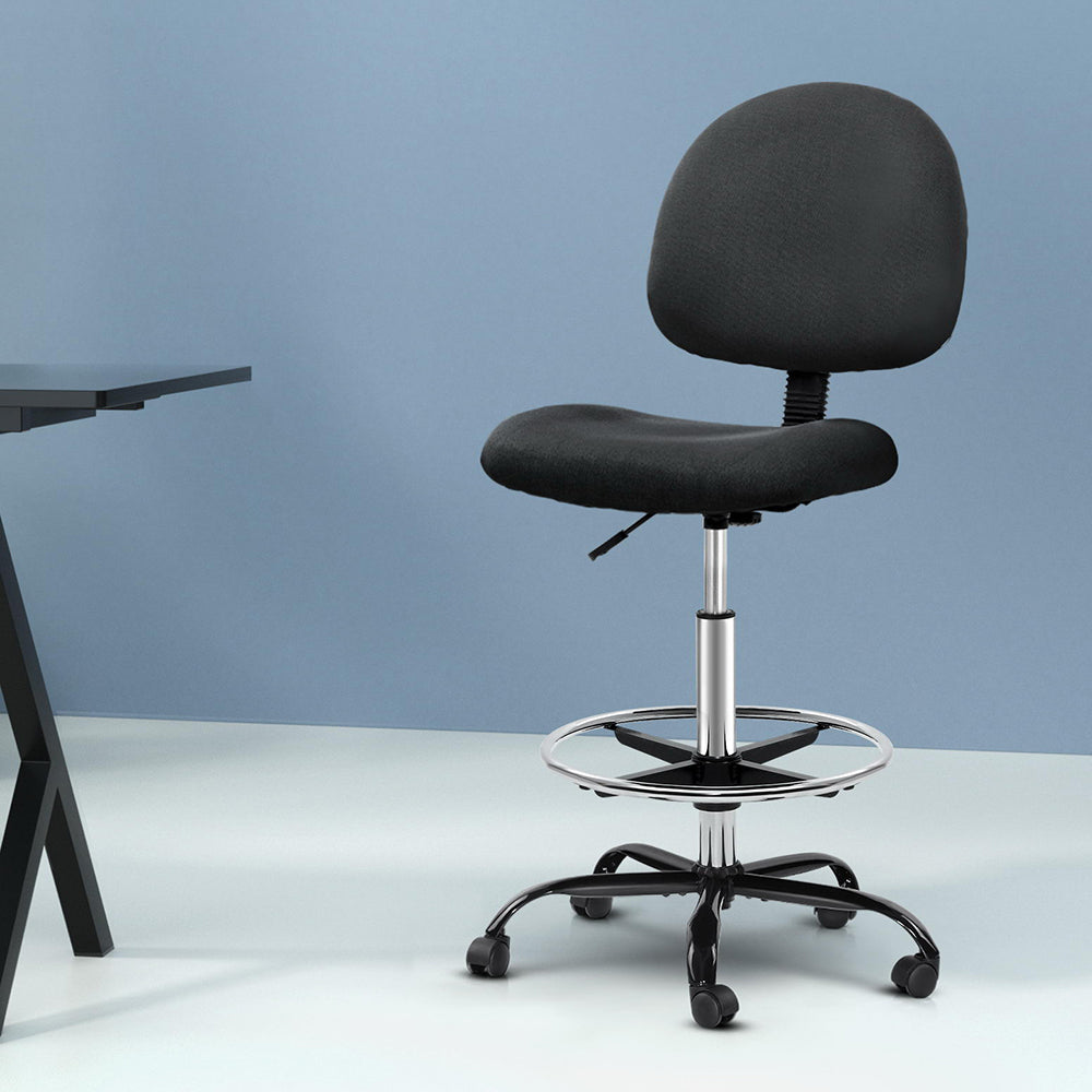 Drafting Stool Office Chair Mid Back Black Fabric