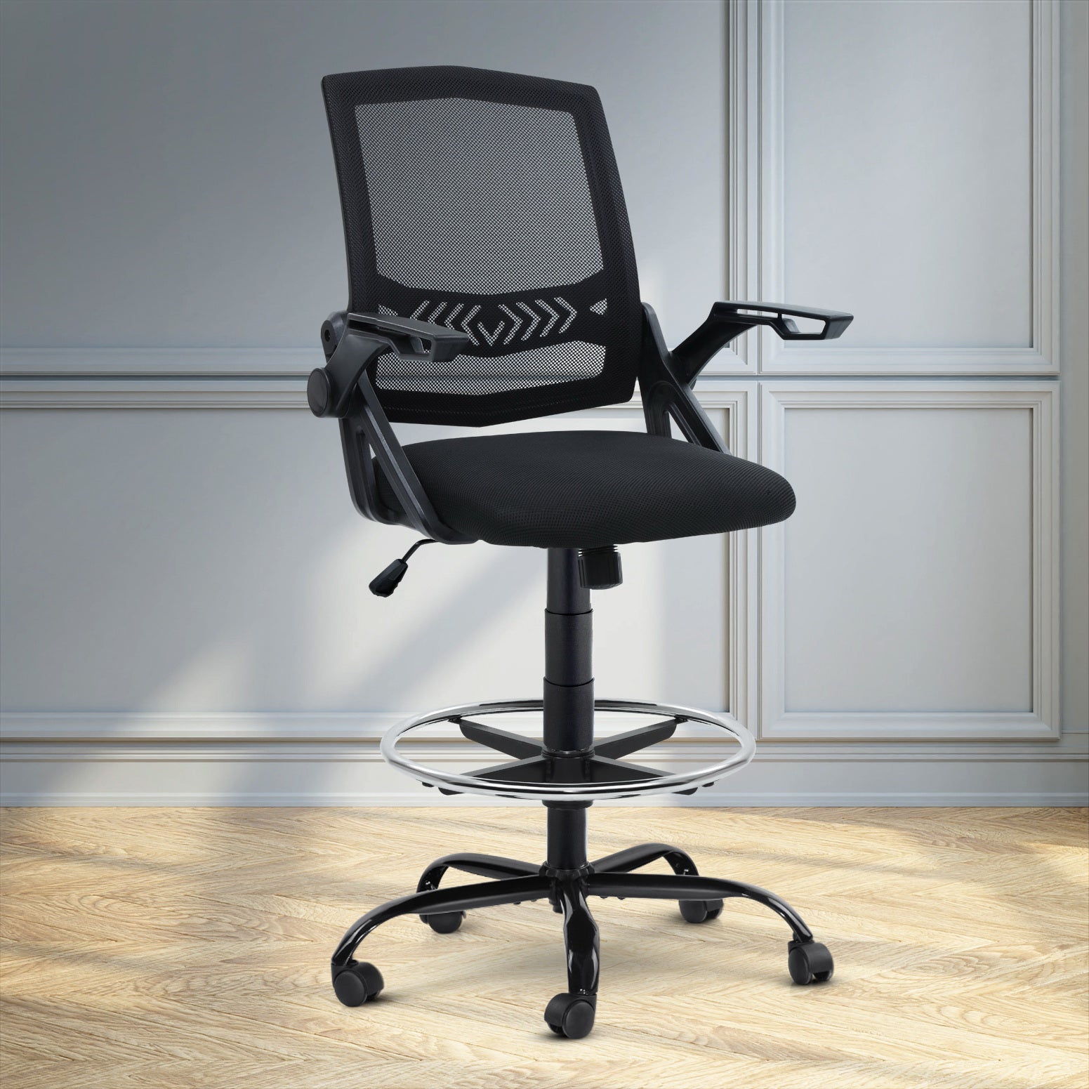 Drafting Stool Mesh Office Chair Black