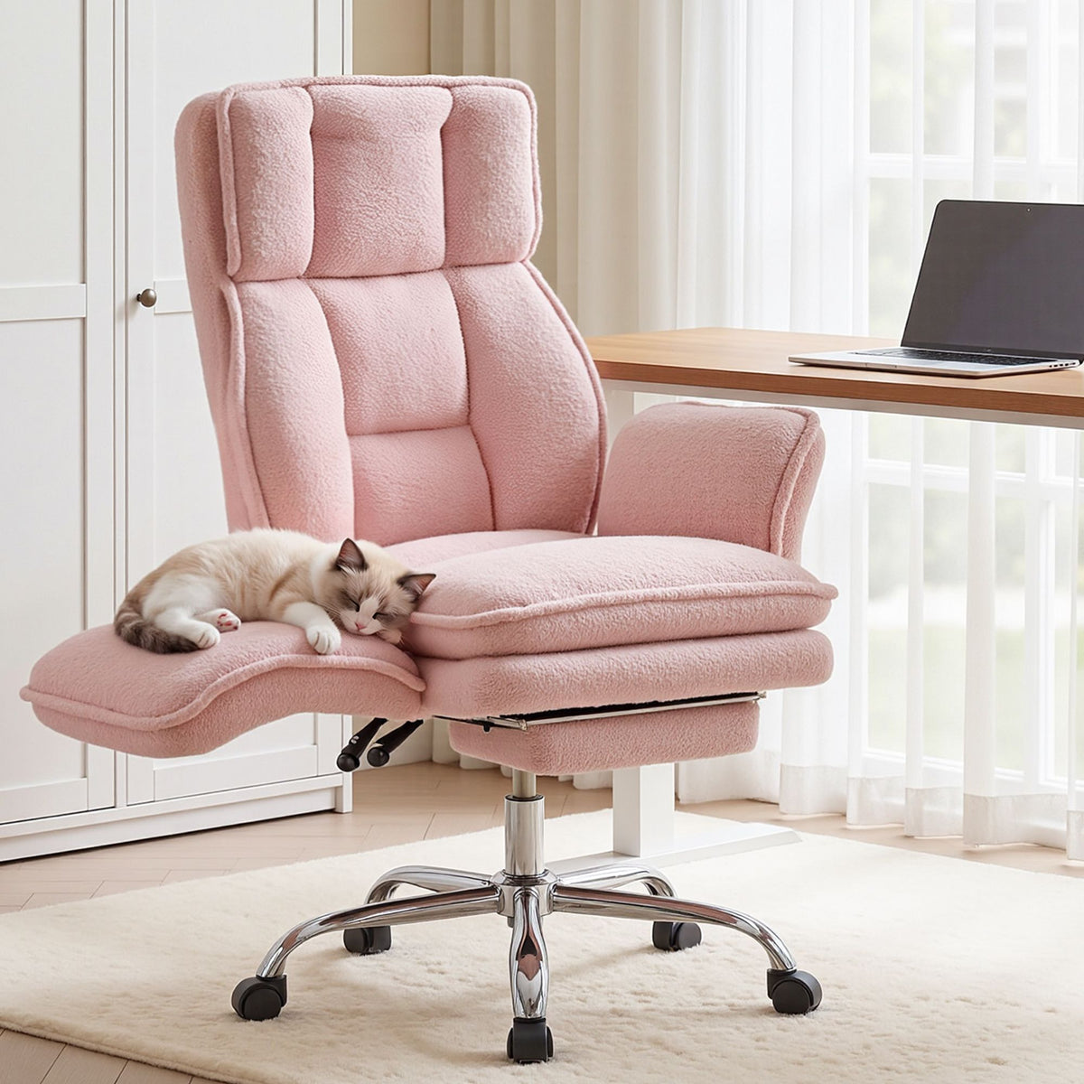 Artiss Criss Cross Office Chair Big & Tall Teddy Fleece Pink