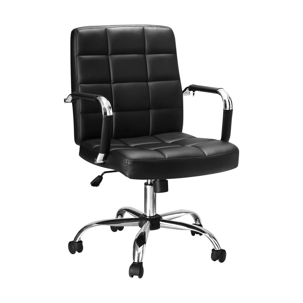 Artiss Office Chair Mid Back PU Leather Black