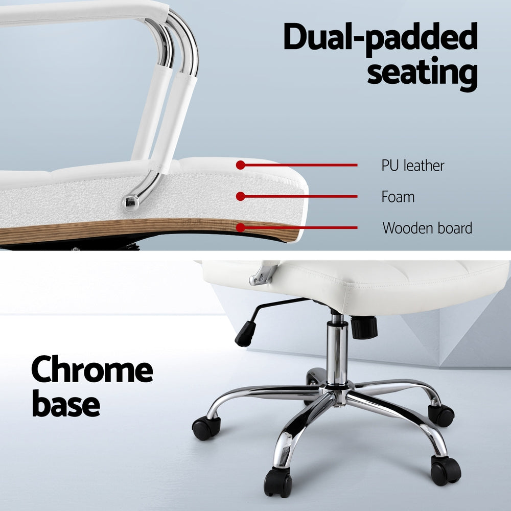 Artiss Mid-Back Office Chair PU Leather White