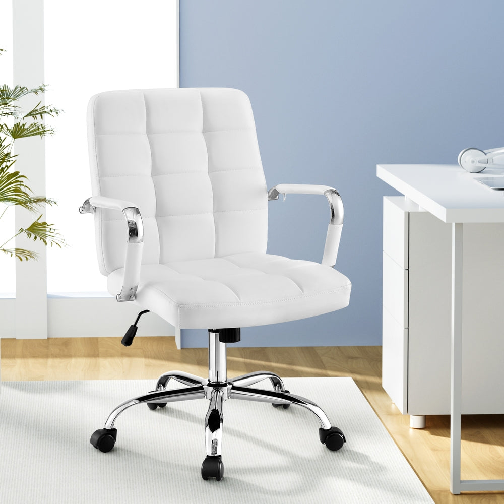 Artiss Mid-Back Office Chair PU Leather White