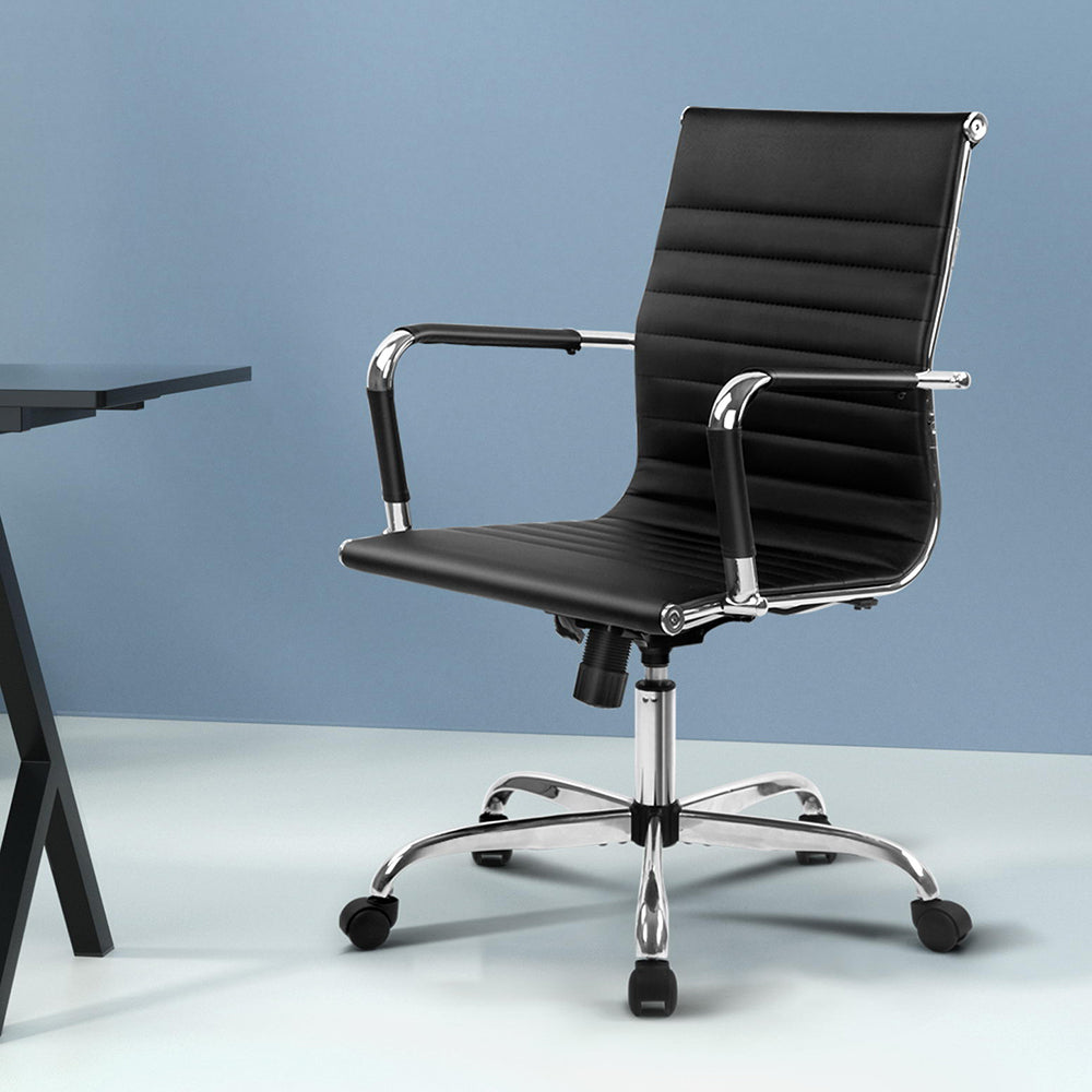 Artiss Mid Back Office Chair PU Leather Black