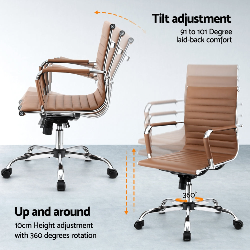 Artiss Mid Back Office Chair PU Leather Brown