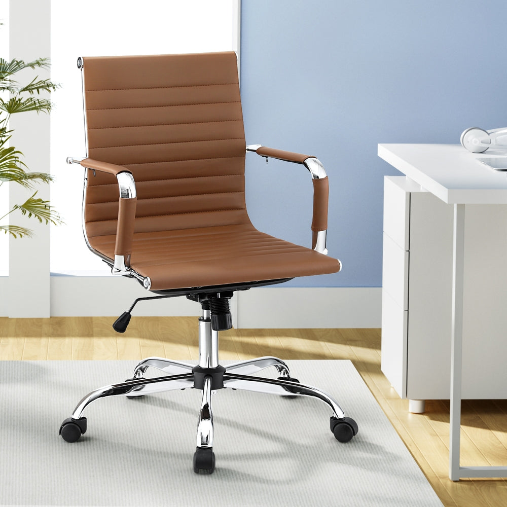 Artiss Mid Back Office Chair PU Leather Brown