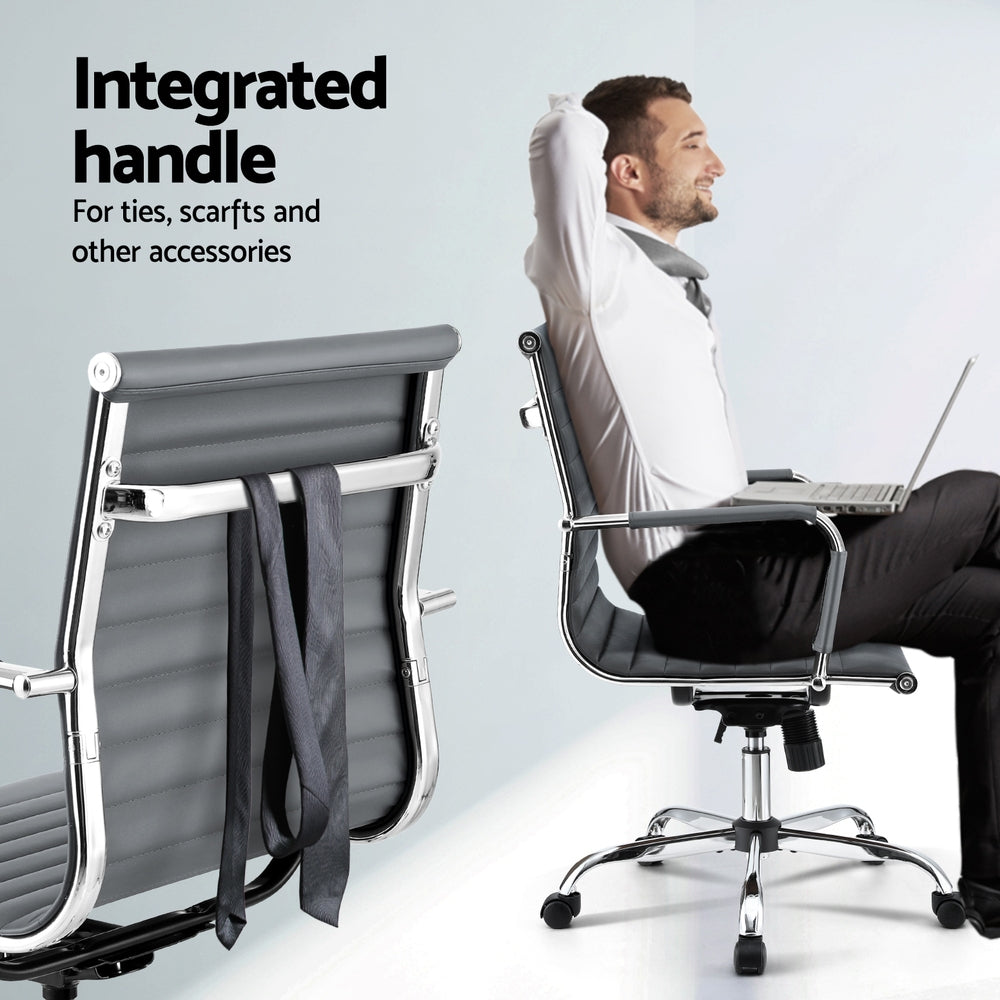 Artiss Mid Back Office Chair PU Leather Grey