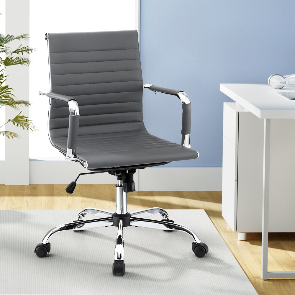 Artiss Mid Back Office Chair PU Leather Grey