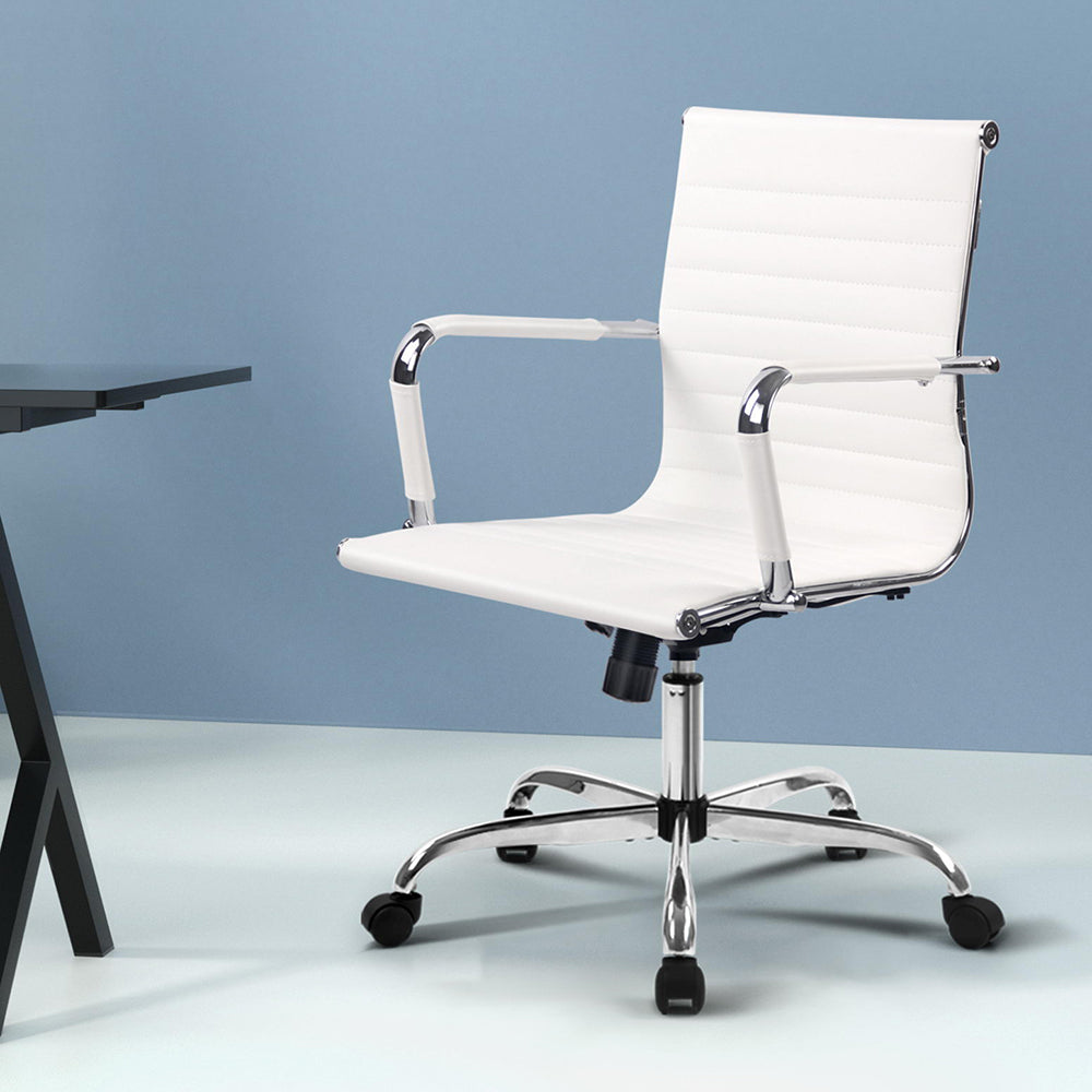 Artiss Mid Back Office Chair PU Leather White