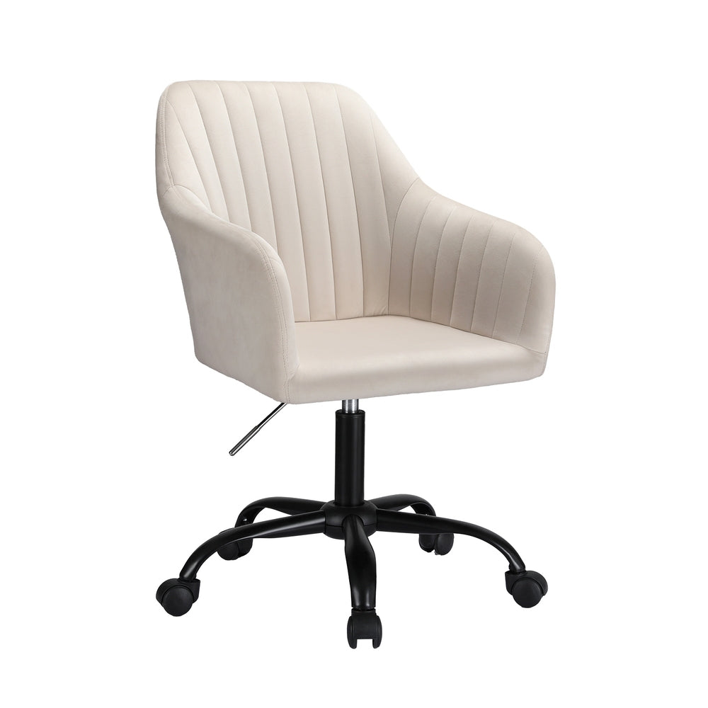 Artiss Velvet Office Chair Cream Adjustable Swivel