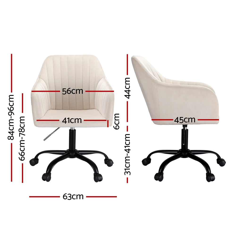 Artiss Velvet Office Chair Cream Adjustable Swivel