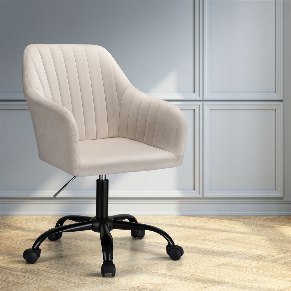 Artiss Velvet Office Chair Cream Adjustable Swivel