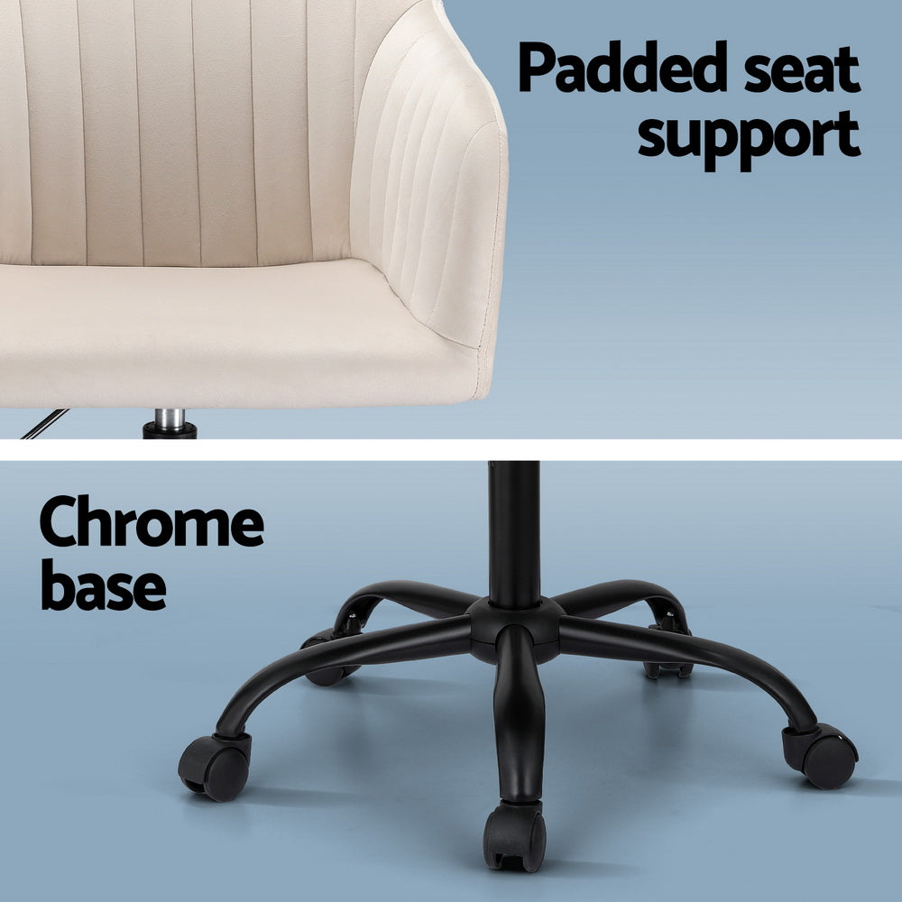 Artiss Velvet Office Chair Cream Adjustable Swivel