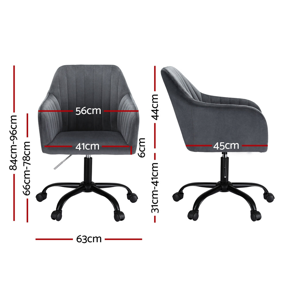 Artiss Velvet Office Chair Dark Grey Adjustable Swivel