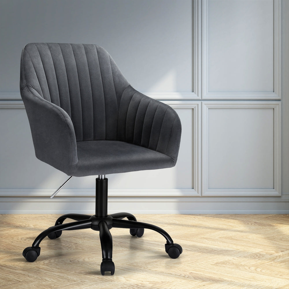 Artiss Velvet Office Chair Dark Grey Adjustable Swivel