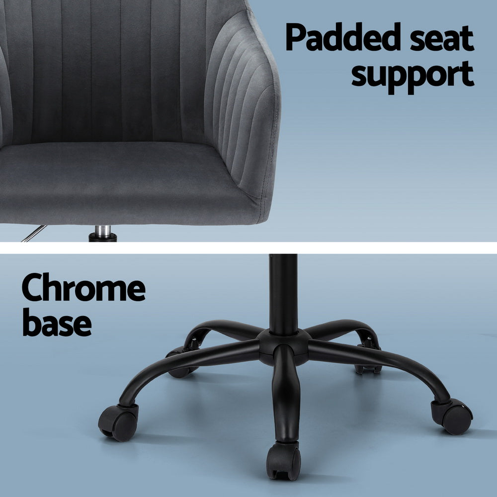 Artiss Velvet Office Chair Dark Grey Adjustable Swivel