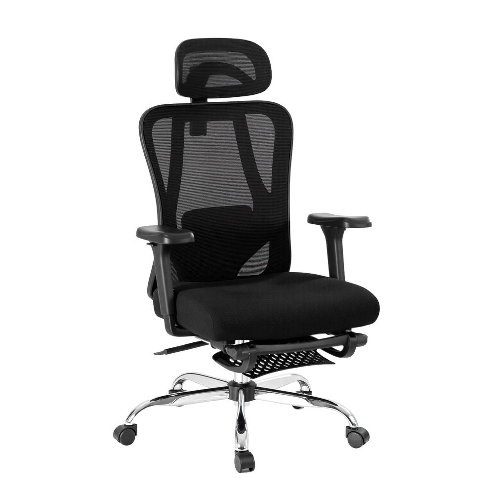 Artiss Ergonomic Mesh Office Chair with Retractable Footrest Black