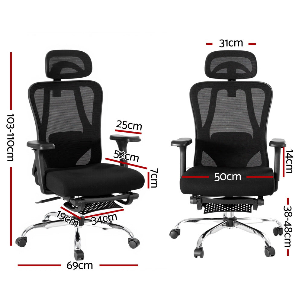 Ergonomic Mesh Office Chair Black Adjustable High-Back with Footrest