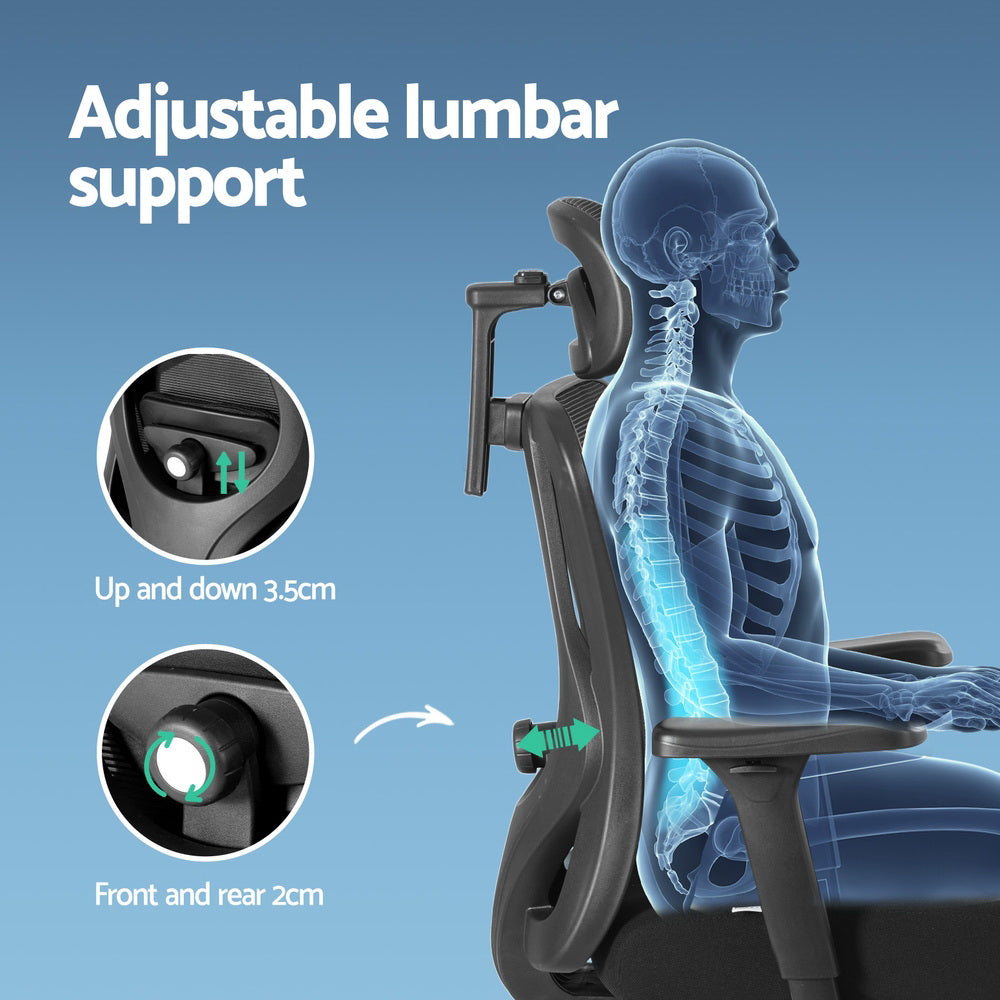 Ergonomic Mesh Office Chair Black Adjustable High-Back with Footrest