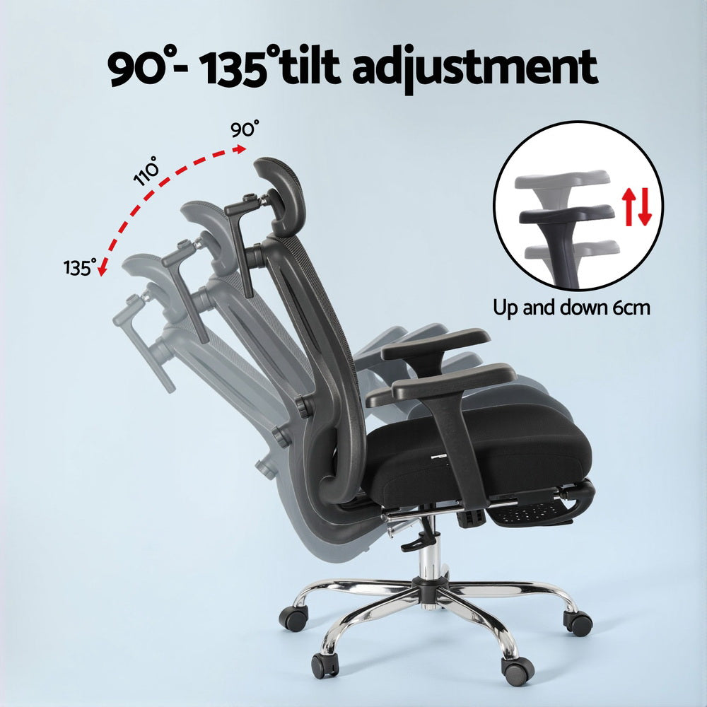 Ergonomic Mesh Office Chair Black Adjustable High-Back with Footrest