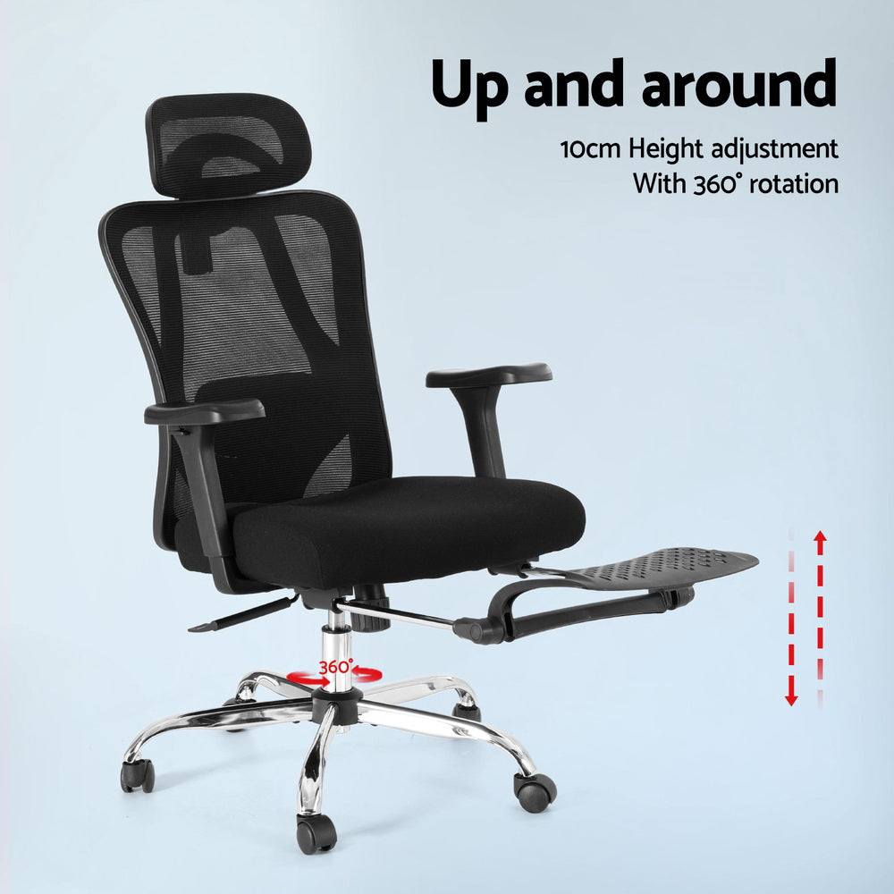 Ergonomic Mesh Office Chair Black Adjustable High-Back with Footrest