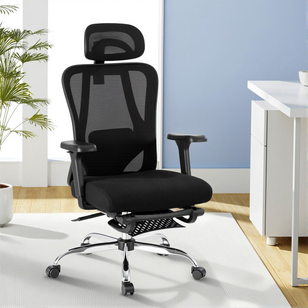 Ergonomic Mesh Office Chair Black Adjustable High-Back with Footrest