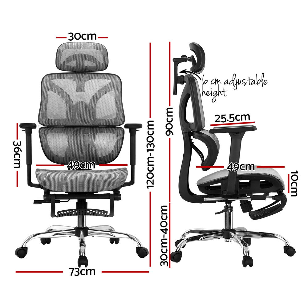 Artiss Ergonomic Office Chair Footrest Grey Mesh