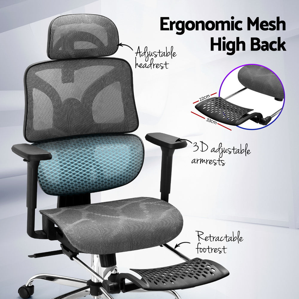 Artiss Ergonomic Office Chair Footrest Grey Mesh