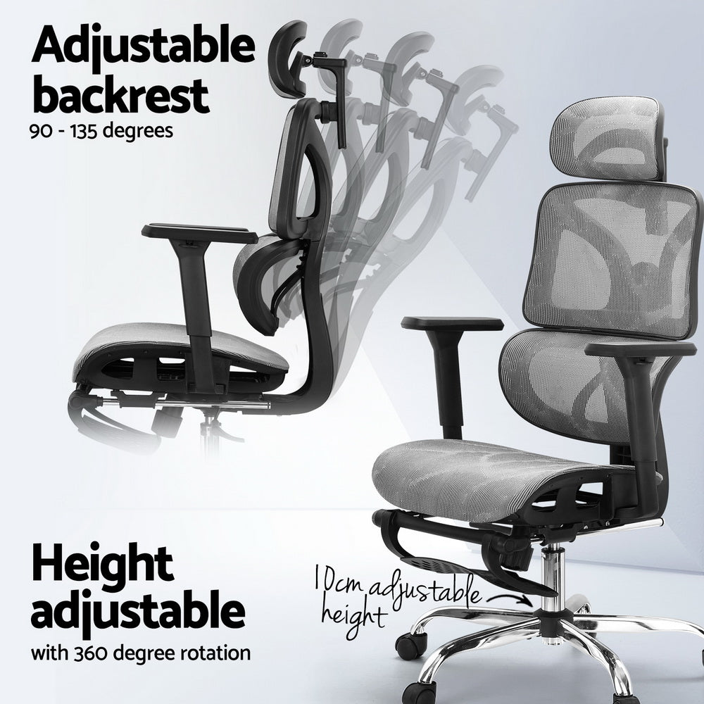 Artiss Ergonomic Office Chair Footrest Grey Mesh