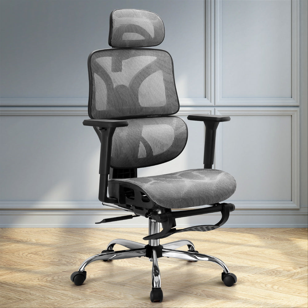 Artiss Ergonomic Office Chair Footrest Grey Mesh