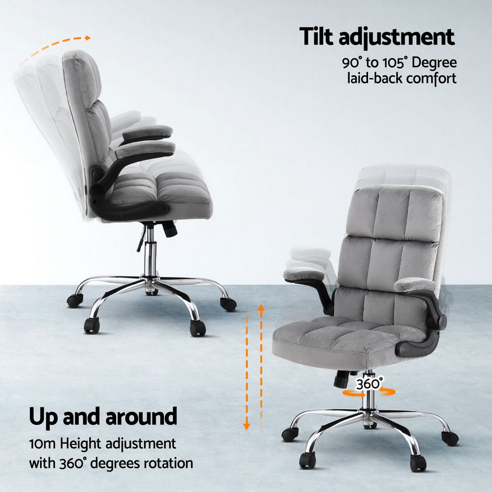 Velvet Racing Gaming Office Chair Grey Adjustable Armrests