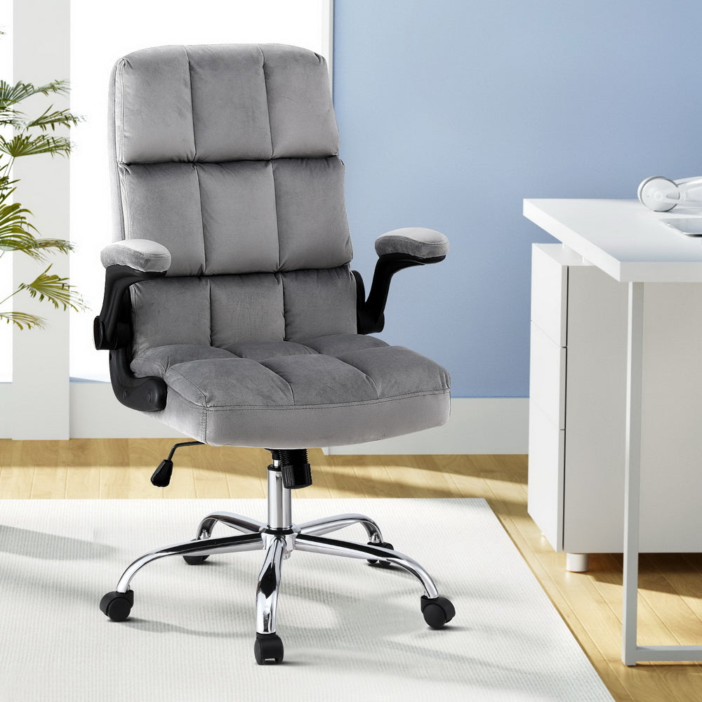 Velvet Racing Gaming Office Chair Grey Adjustable Armrests