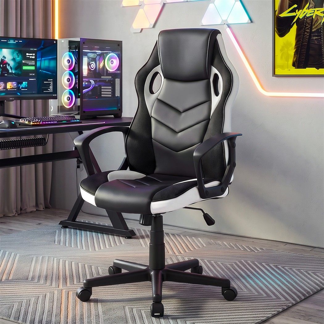 Astiss Gaming Office Chair Racing Computer Chair Black & White