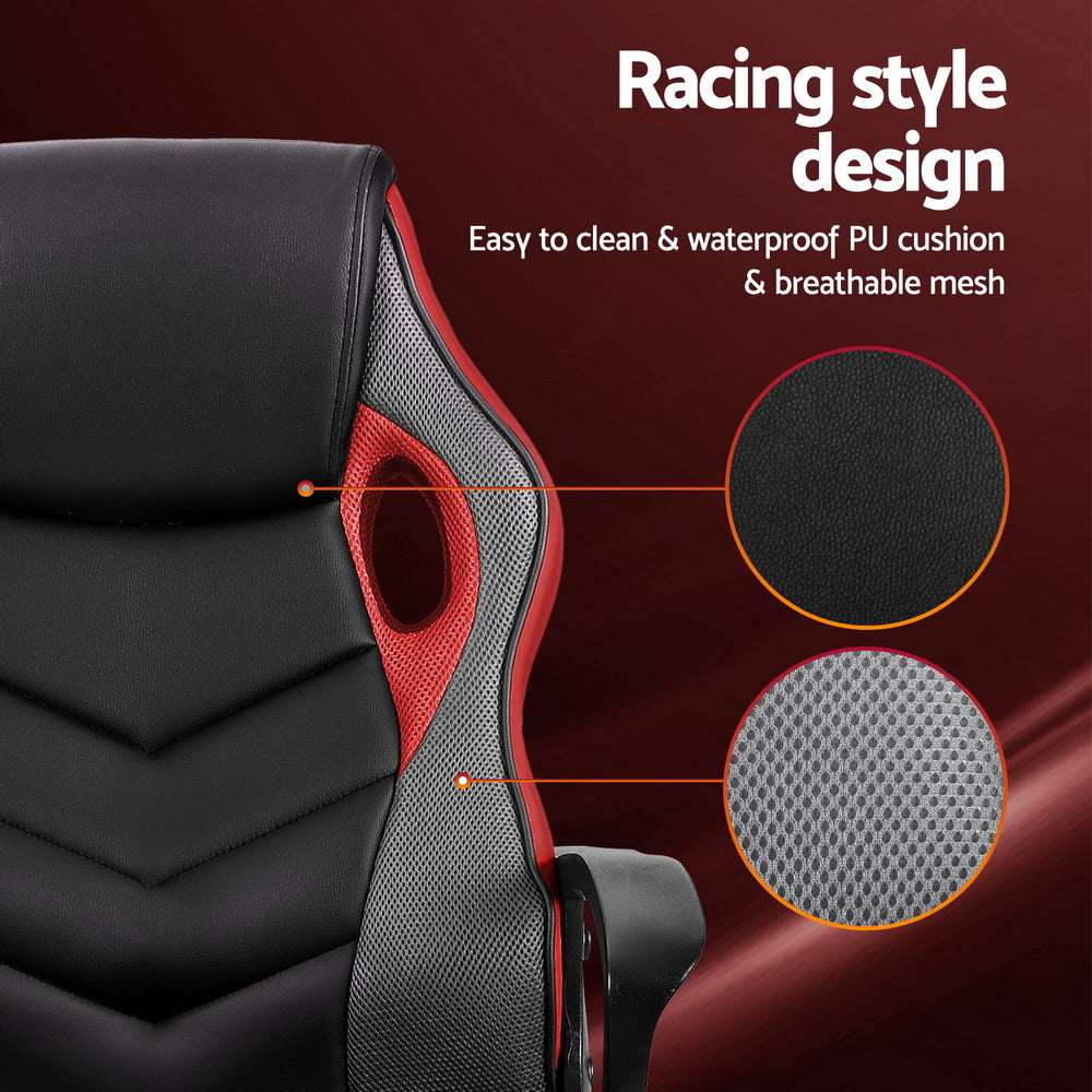 Artiss Gaming Office Chair Red PU Leather Mesh