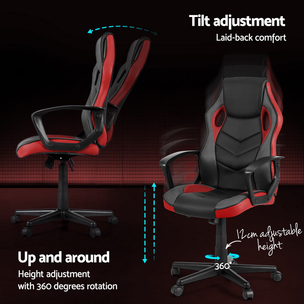 Artiss Gaming Office Chair Red PU Leather Mesh