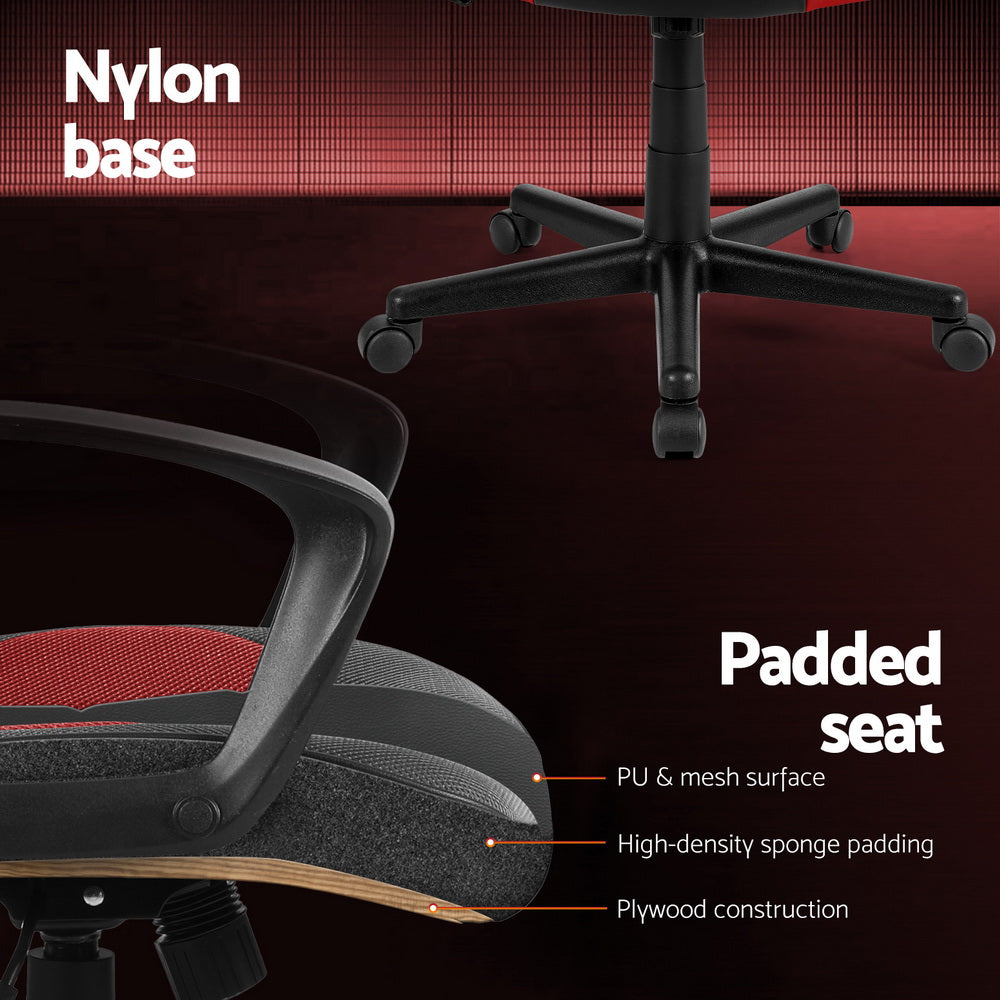 Artiss Gaming Office Chair Red PU Leather Mesh