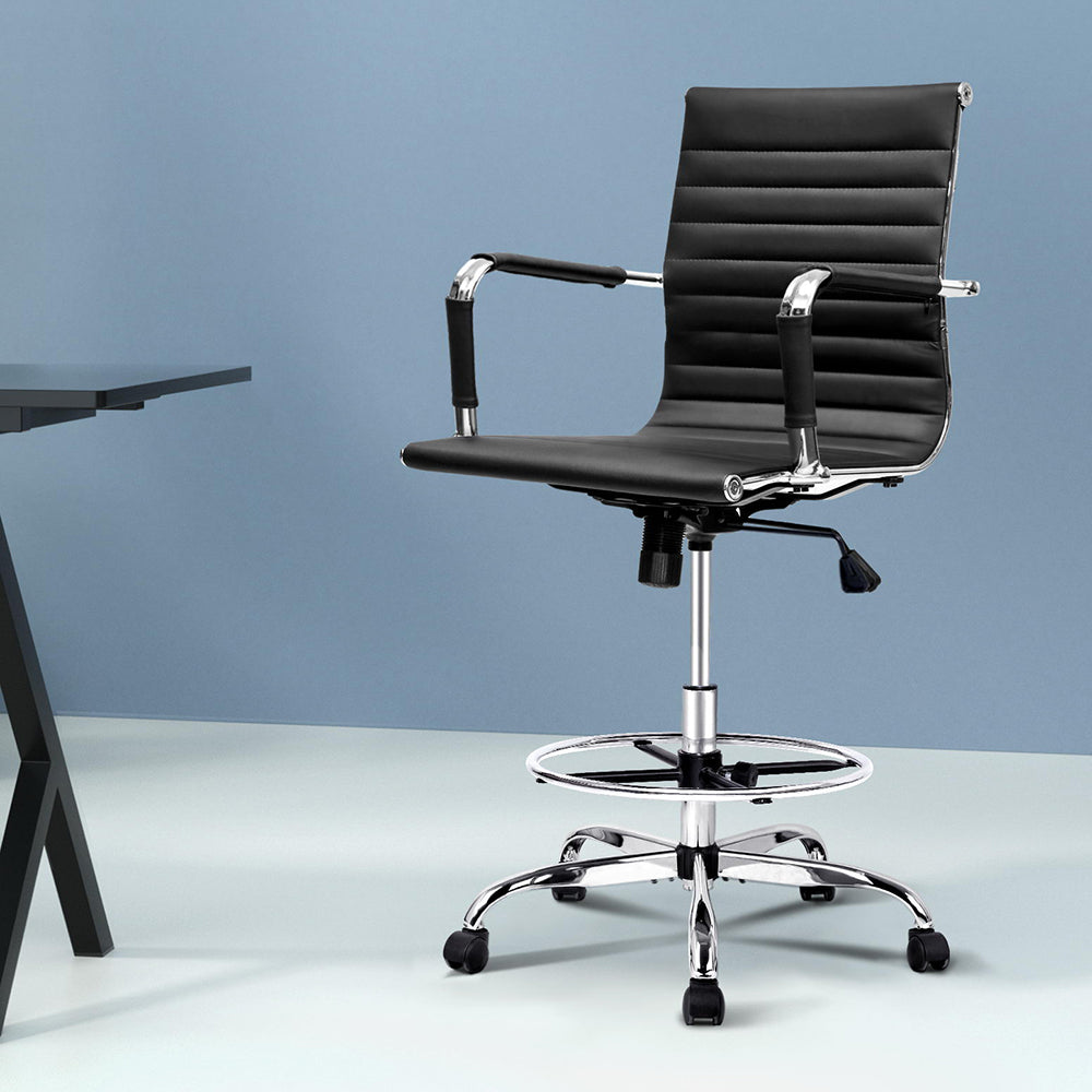 Artiss Drafting Stool Leather Office Chair Black