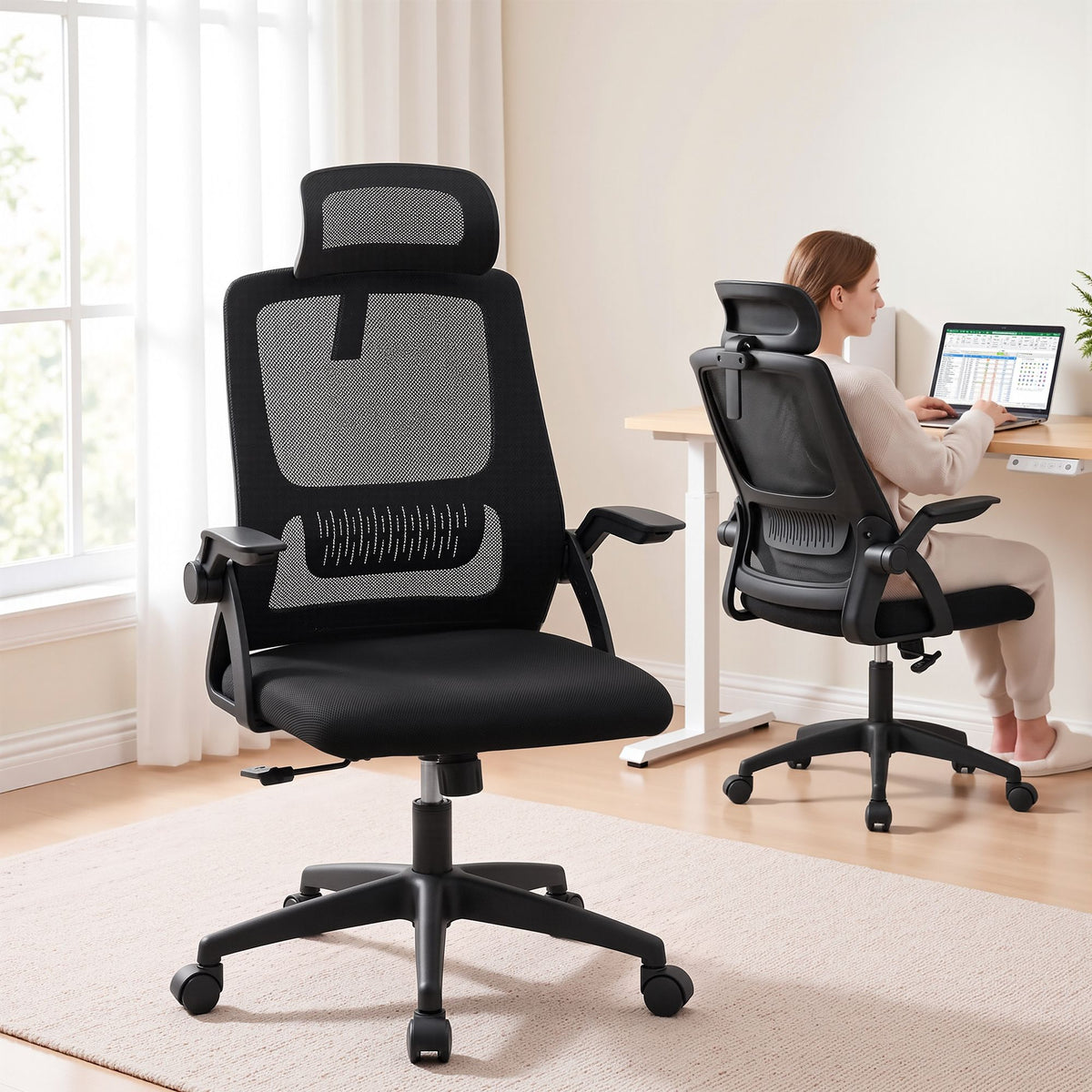 Artiss Ergonomic Office Chair Mesh with Flip-up Arms Black