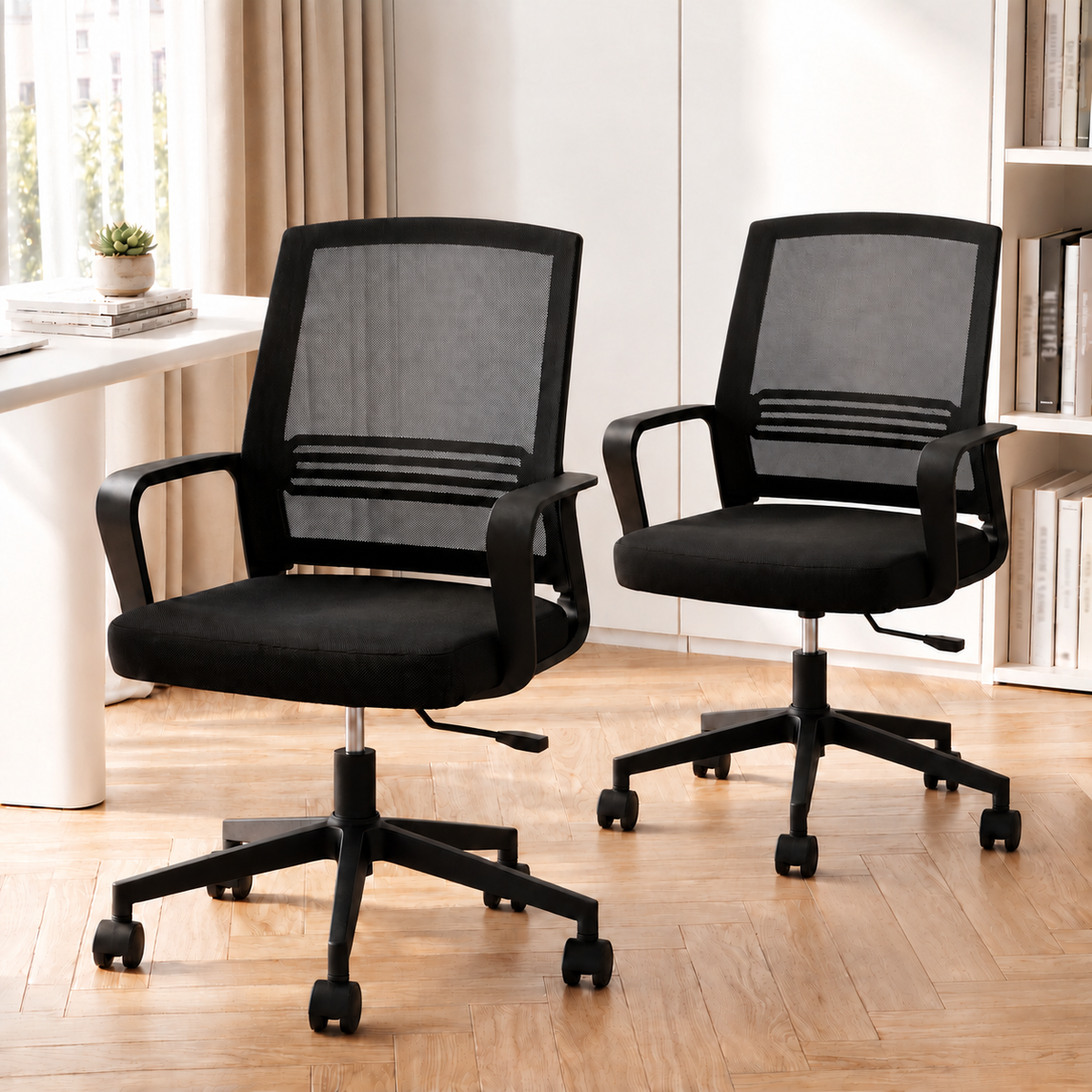 Artiss 2 Pack Mid Back Mesh Office Chair with Lumbar Support Black