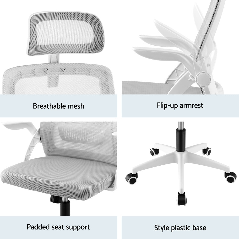 Ergonomic High-Back Office Chair Adjustable Headrest Grey