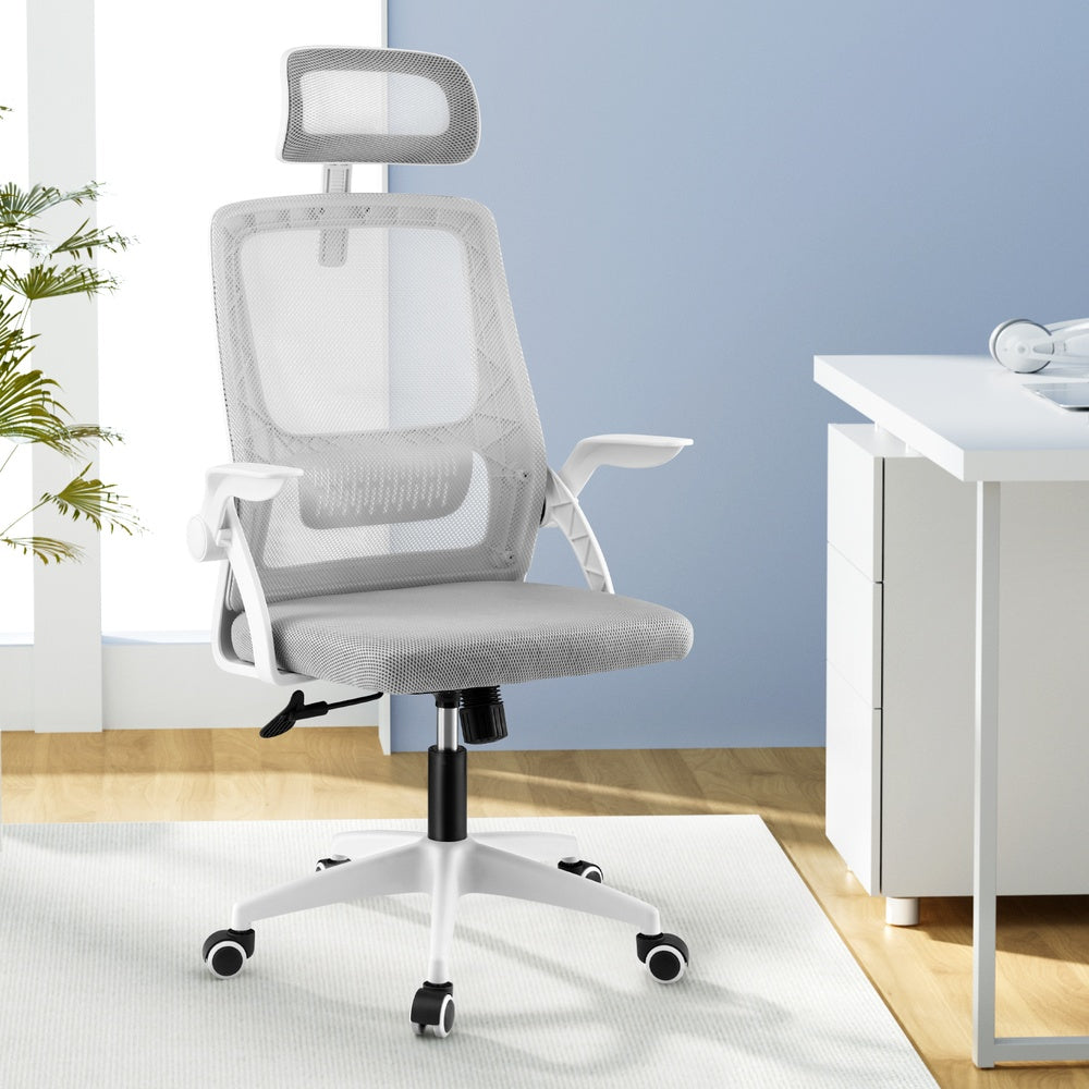 Ergonomic High-Back Office Chair Adjustable Headrest Grey