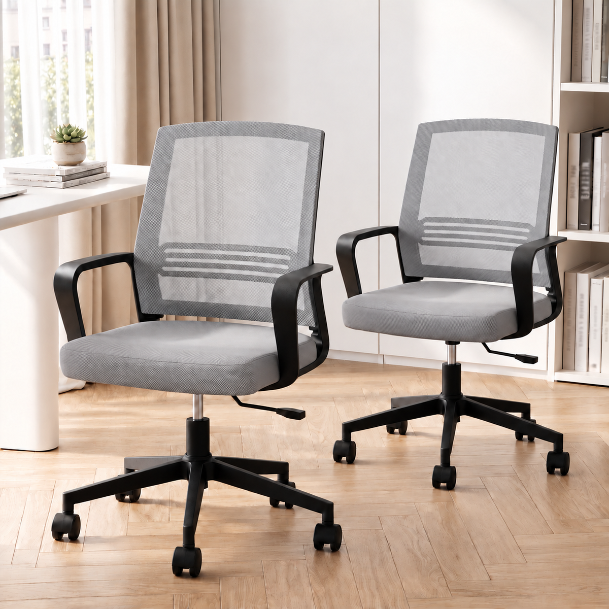 Artiss 2 Pack Ergonomic Mesh Office Chair Mid Back with Lumbar Support Grey