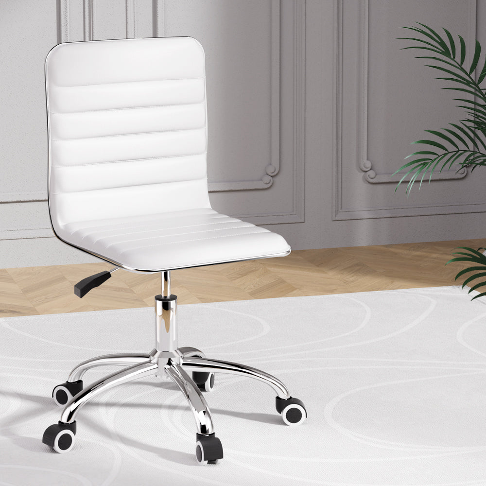 Artiss White Low-Back Office Chair PU Leather Adjustable