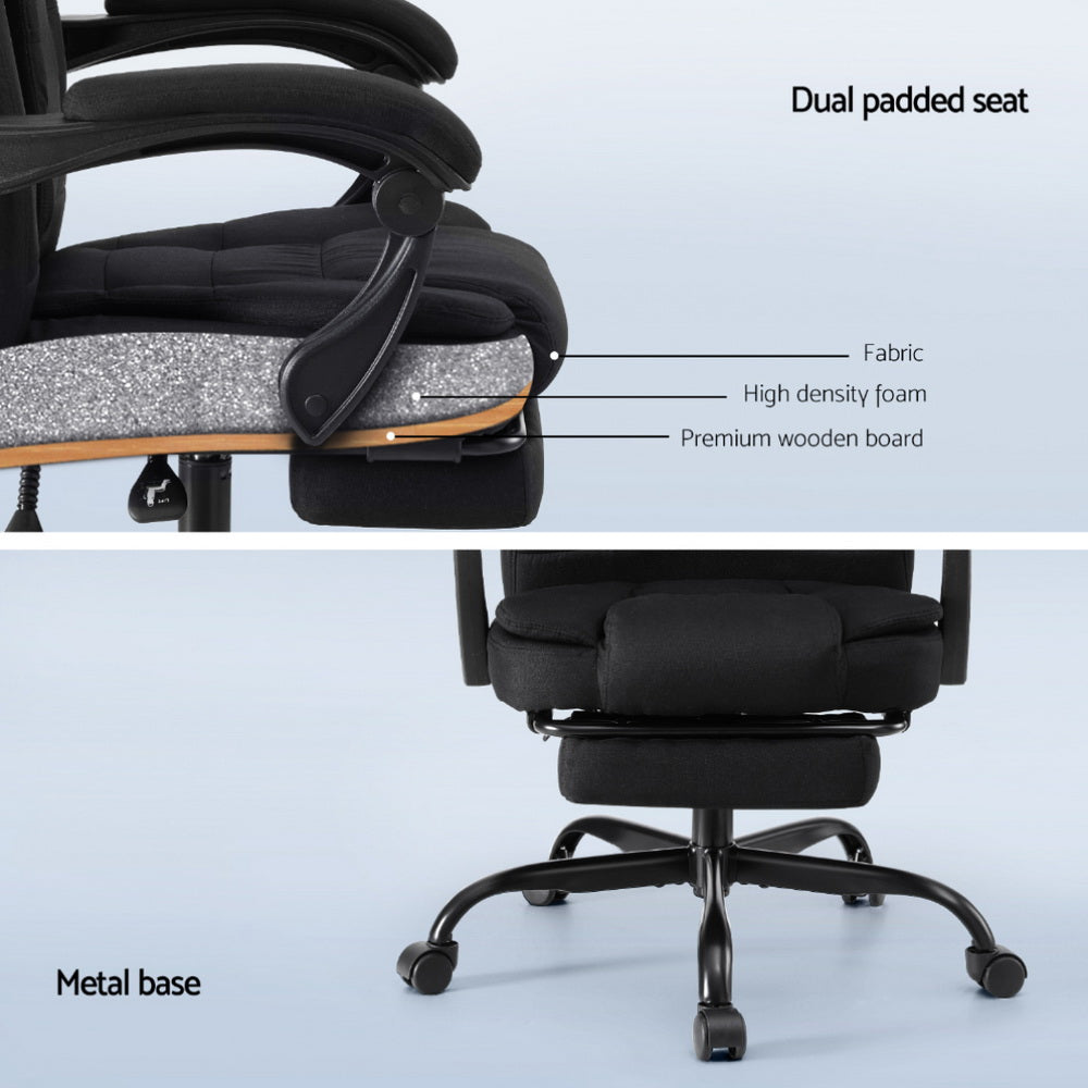 Artiss Executive Office Chair Fabric Seat Black Racing Style with Footrest