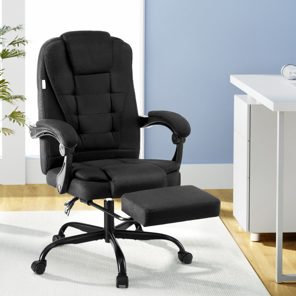 Artiss Executive Office Chair Fabric Seat Black Racing Style with Footrest