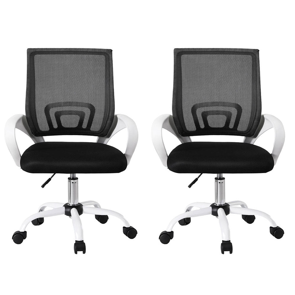 Artiss Mesh Mid-Back Office Chairs 2-Pack Black/White Gaming Desk