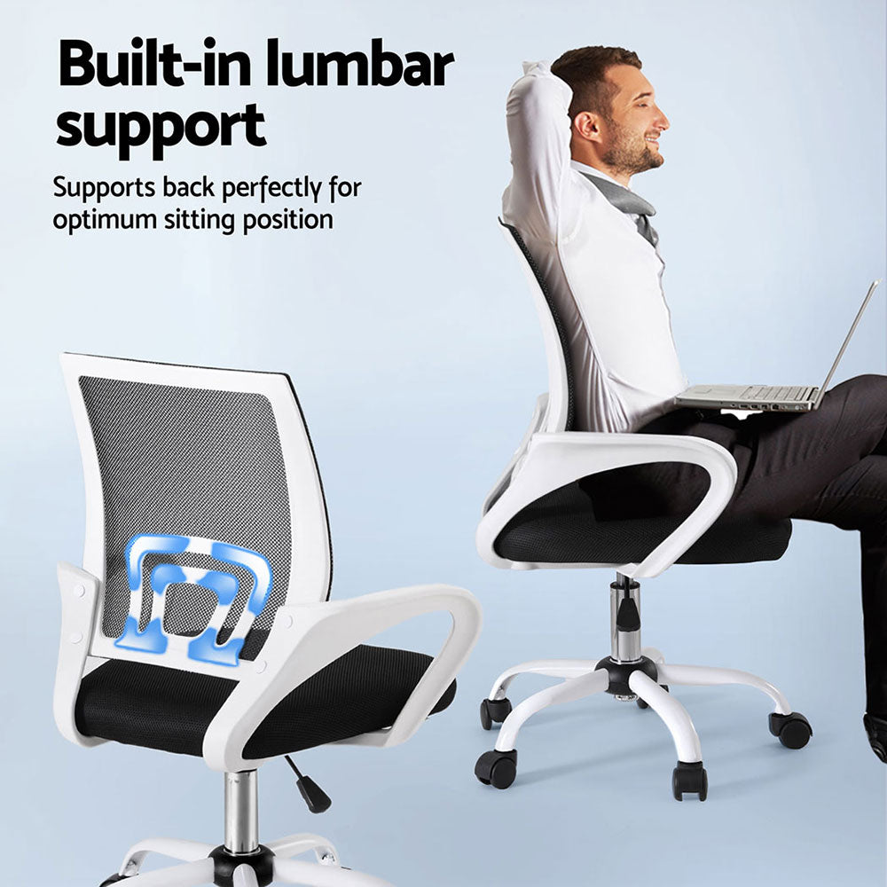 Artiss Mesh Mid-Back Office Chairs 2-Pack Black/White Gaming Desk