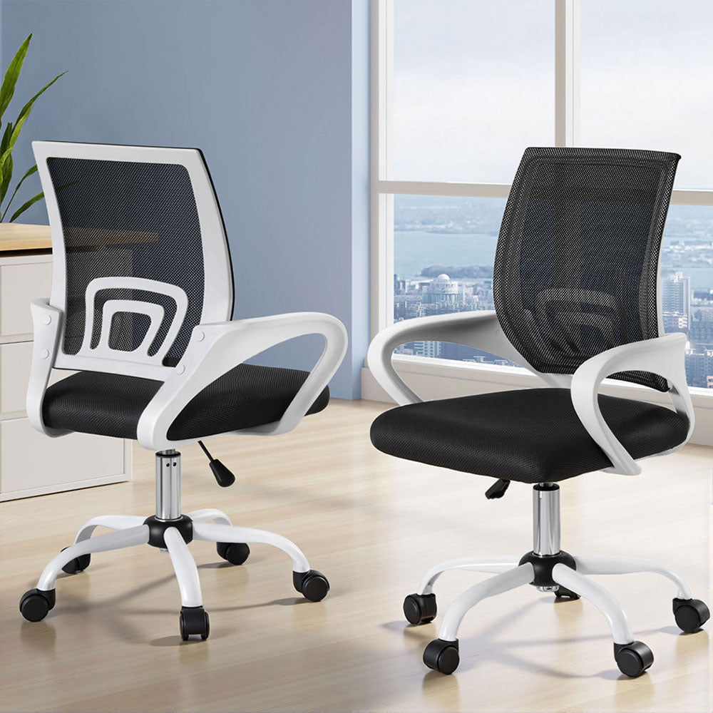 Artiss Mesh Mid-Back Office Chairs 2-Pack Black/White Gaming Desk