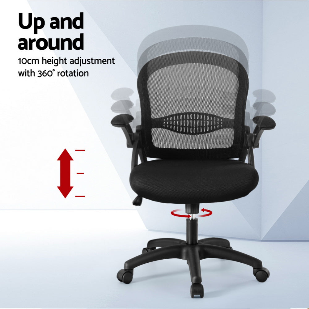 Artiss Mid-Back Mesh Office Chair Black Gaming Desk Adjustable