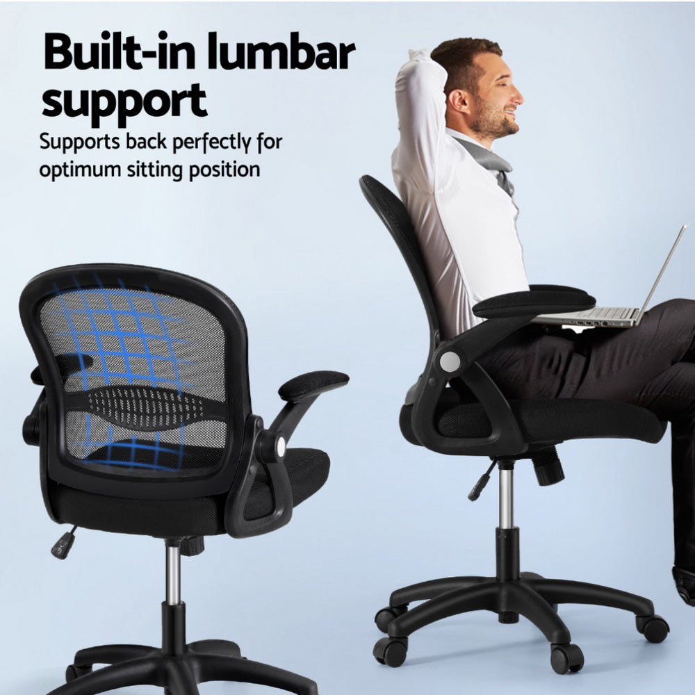 Artiss Mid-Back Mesh Office Chair Black Gaming Desk Adjustable